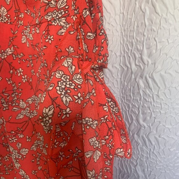Red Floral Ruffle Mini Dress with Adjustable Straps - Size M - Picture 3 of 4